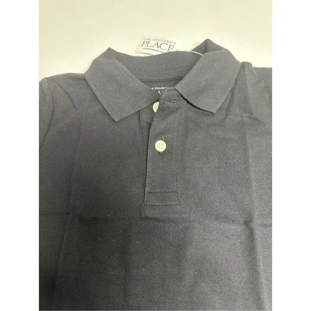 NWT The Childrens Place Boys Black Cotton Pique Short Sleeve Polo Size Small